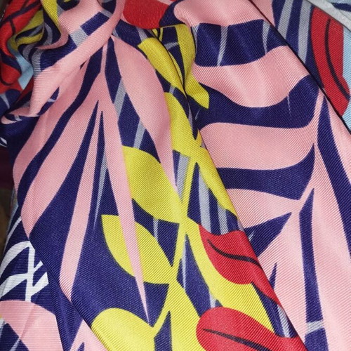 Cotton airy scarf shawl with colorful monstera print and tassels, new