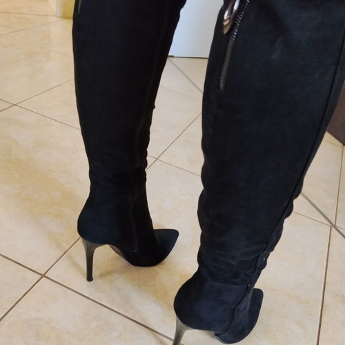 Suede tall boots used, size 37, black, 10 cm heel