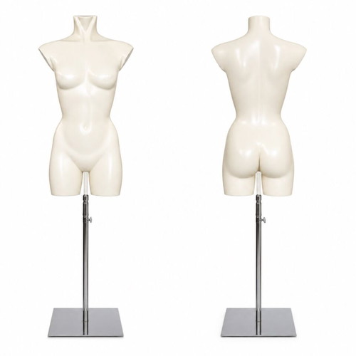 Female torso mannequin with metal base