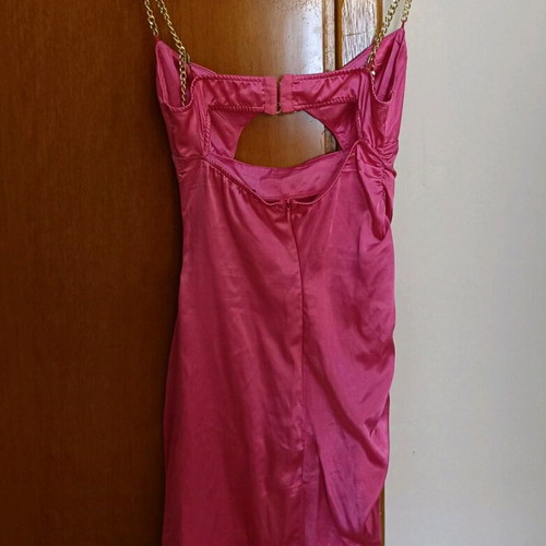 Satin fuchsia dress Marmalady like new with gathers and gold straps