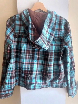Fenchurch blue and brown checkered jacket with hood, size Small