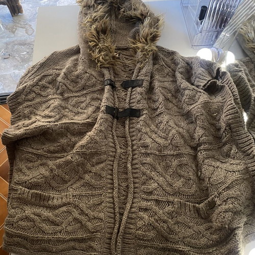 Bershka cardigan with hood, beige and brown, size M