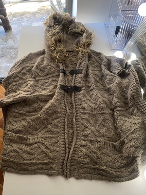 Bershka cardigan with hood, beige and brown, size M