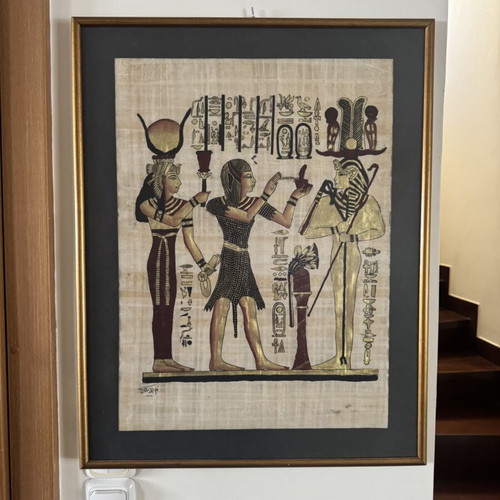 Handpainted papyrus painting framed 68x53 cm like new