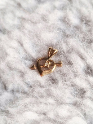 Heart pendant gold 14K with zircon like new antique