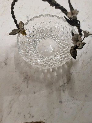 Decorative glass bowl like new for chocolates and candies with metal design
