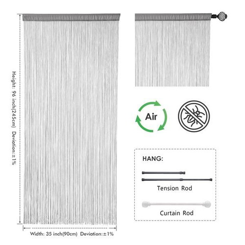 Miulee decorative string curtain for door 90 x 245 cm, grey