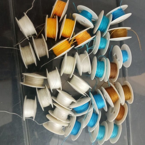 Set of 35 New Sewing Machine Bobbins with Threads