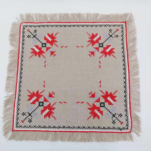 Vintage Hand Embroidered Linen Napkin folk tapestry 33 cm like new