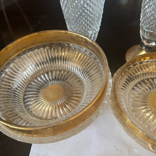 Porcelain decorative set used, Bohemian crystal