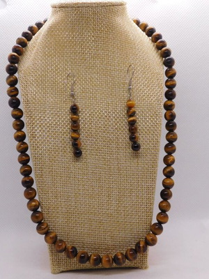 Boho Necklace and Earrings Set with Natural Tiger's Eye like new