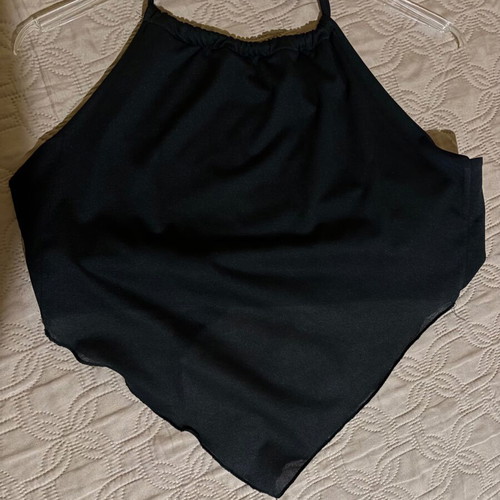 Blouse with triangular hem and back tie like new, one size, black