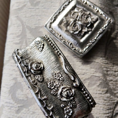 Jewelry box silver stainless steel like new with embossed designs