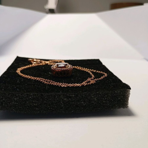 Luxury 925 silver necklace pink gold plated with 8x8 garnet and double halo zirconia new