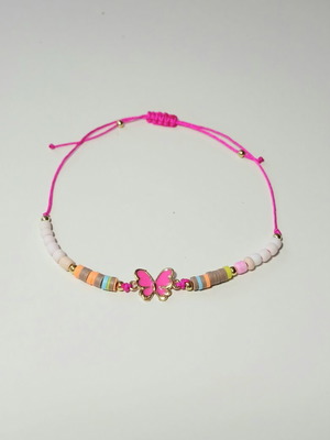 Handmade macrame bracelet with pink salmon butterfly, new