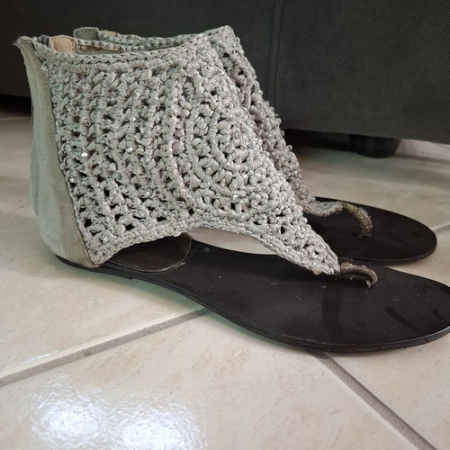 Leather woven sandals size 38 used, gray and silver