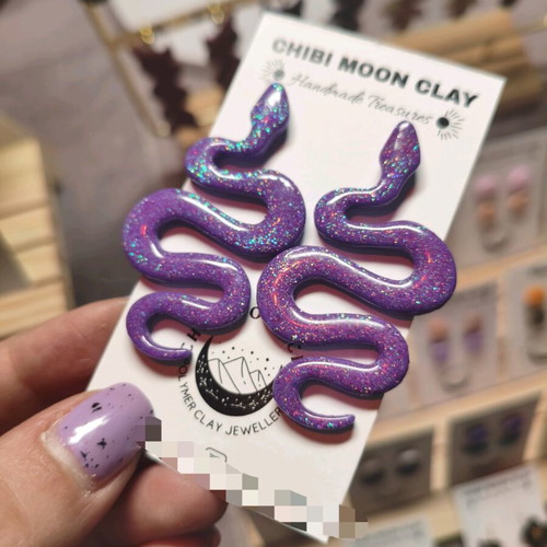 Purple snake earrings new polymer clay