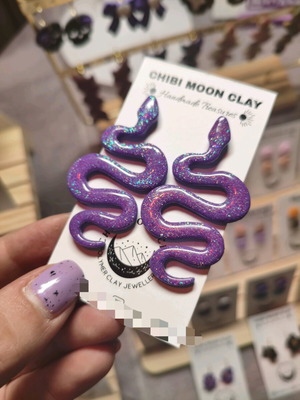 Purple snake earrings new polymer clay