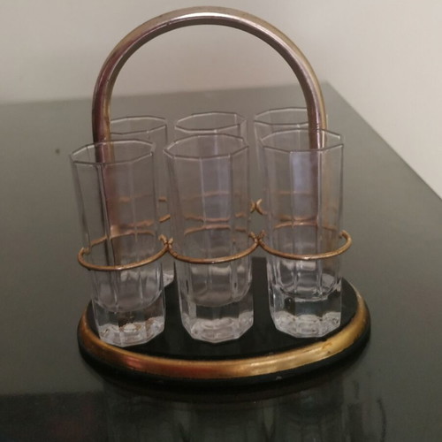 Vintage ouzo glass set used, 6 pieces