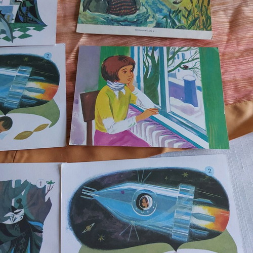 Educational illustrations used, set of 6, cardboard