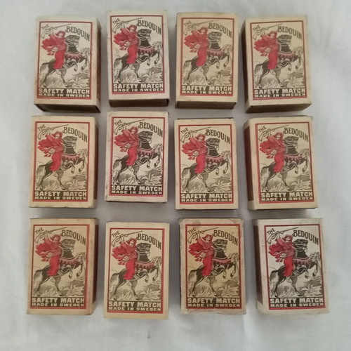 Collectible batch of 12 used Swedish The Bedouin matches 1950