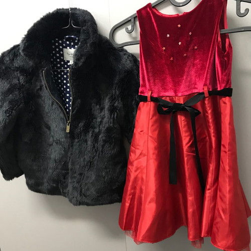 Pepe Jeans fur jacket and dress set used for girl 5-6 years old