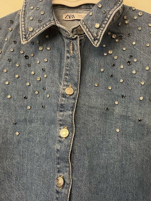 Zara denim shirt blue with rhinestones like new
