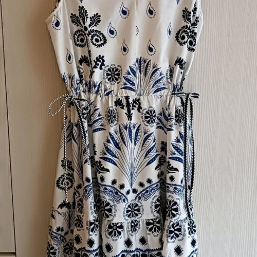 H&M Linen Summer Dress Like New, White and Blue