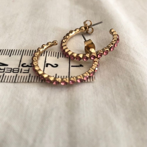 Gold hoop earrings with pink rhinestones like new
