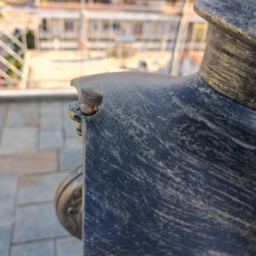 Outdoor wall lantern used, metal bronze patina with glass sides