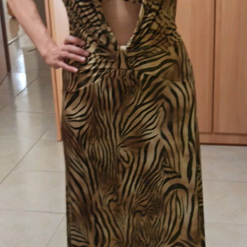 Maxi dress animal print with open back and bikini top, new