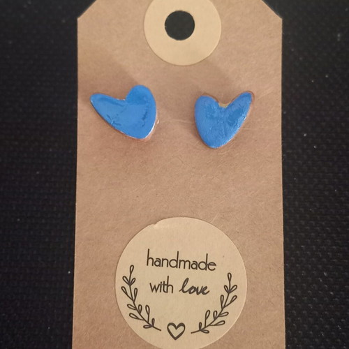 Handmade ceramic heart earrings with glass coating, new