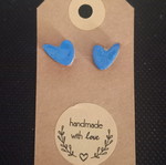 Handmade ceramic heart earrings with glass coating, new