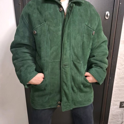 Vintage Shearling Jacket emerald like new, genuine leather and fur XXL