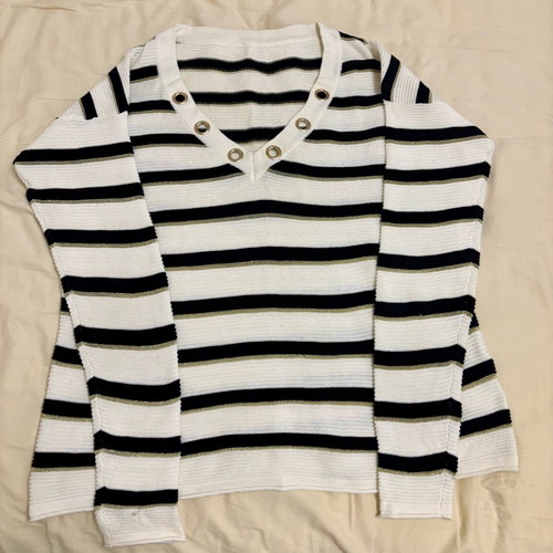 Massimo Dutti 100% Cotton Sweater New, Size M, White and Blue