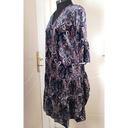 Velvet dress Iconology like new, 3/4 sleeve, blue purple multicolor