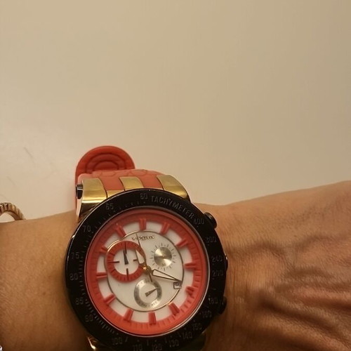 Vogue wristwatch like new with red rubber strap, 10atm, chronograph
