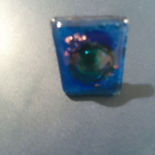 Handmade glass ring in blue and green with gold flakes, new, adjustable