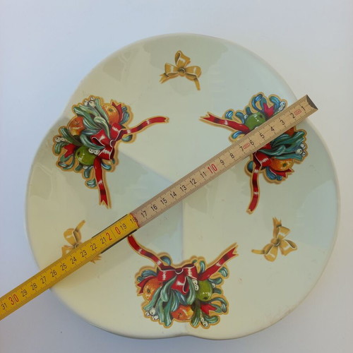 Vintage Christmas triple ceramic platter like new Deruta