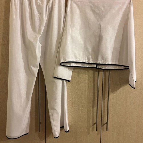 White linen/cotton set XL with black detail like new