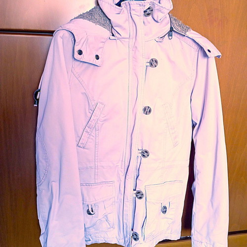 Winter jacket size 36 used, powder pink with brown stains