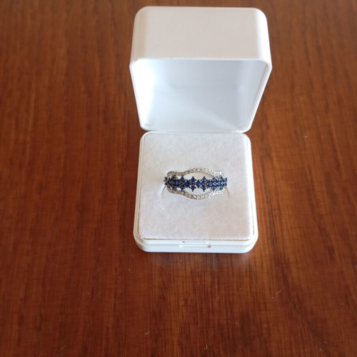 Ring with blue and silver zircon stones, new, size 7