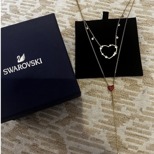 Swarovski double heart necklace gold plated metal new