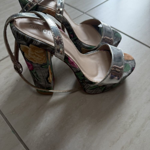 Public Desire silver floral sandals size 36 like new