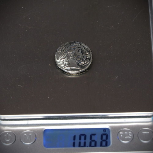 Pendant with ancient silver-plated coin - replica - Amphipolis - Philip, glass case 22K gold-plated