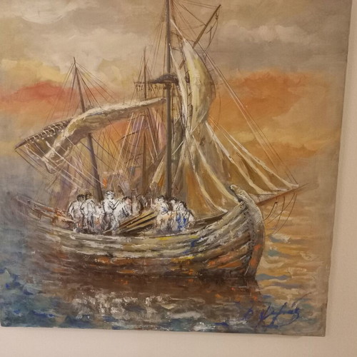 Oil painting on canvas by Dimitris Psomas like new 55x55cm