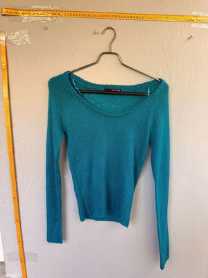 Turquoise knitted women's sweater with long sleeves used, XS