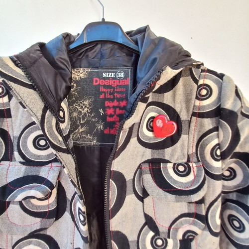 Desigual coat used size 38 with hood and red heart detail
