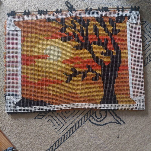 Vintage knitted wall art 1970 era, size 70 x 51.5, new
