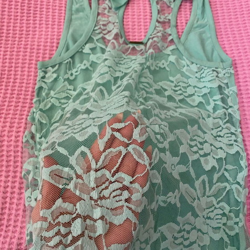 BSB blouse turquoise mint with lace and transparency, size S, like new